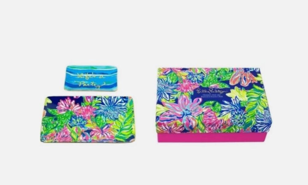 NWT Lilly Pulitzer "Life's a Party" Trinket Tray Set in Traveler's Palm Rare HTF